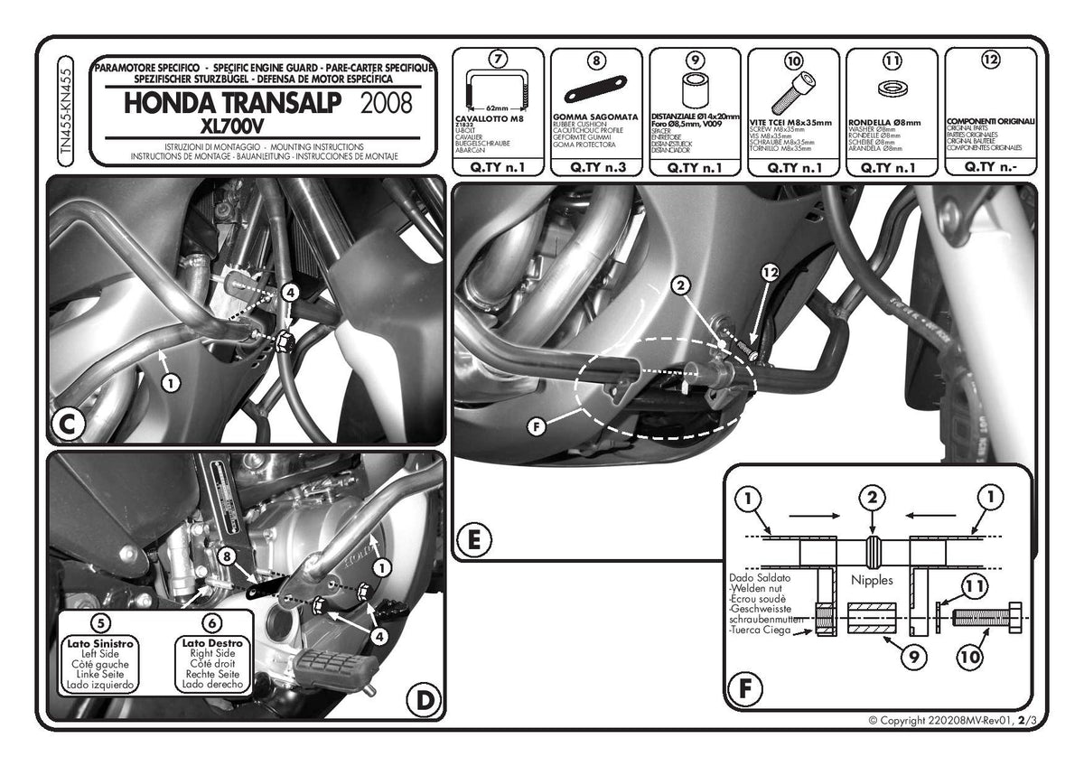 KAPPA GMOLE OSŁONY SILNIKA HONDA XL 700V TRANSALP '08-'13 CZARNE – zdjęcie 3