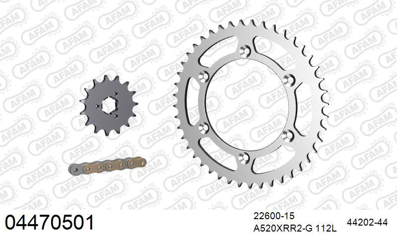 AFAM Zestaw napędowy (stal) CAGIVA 600 W 16 (łańcuch A520XMR3 112L, zębatki 15, 44)