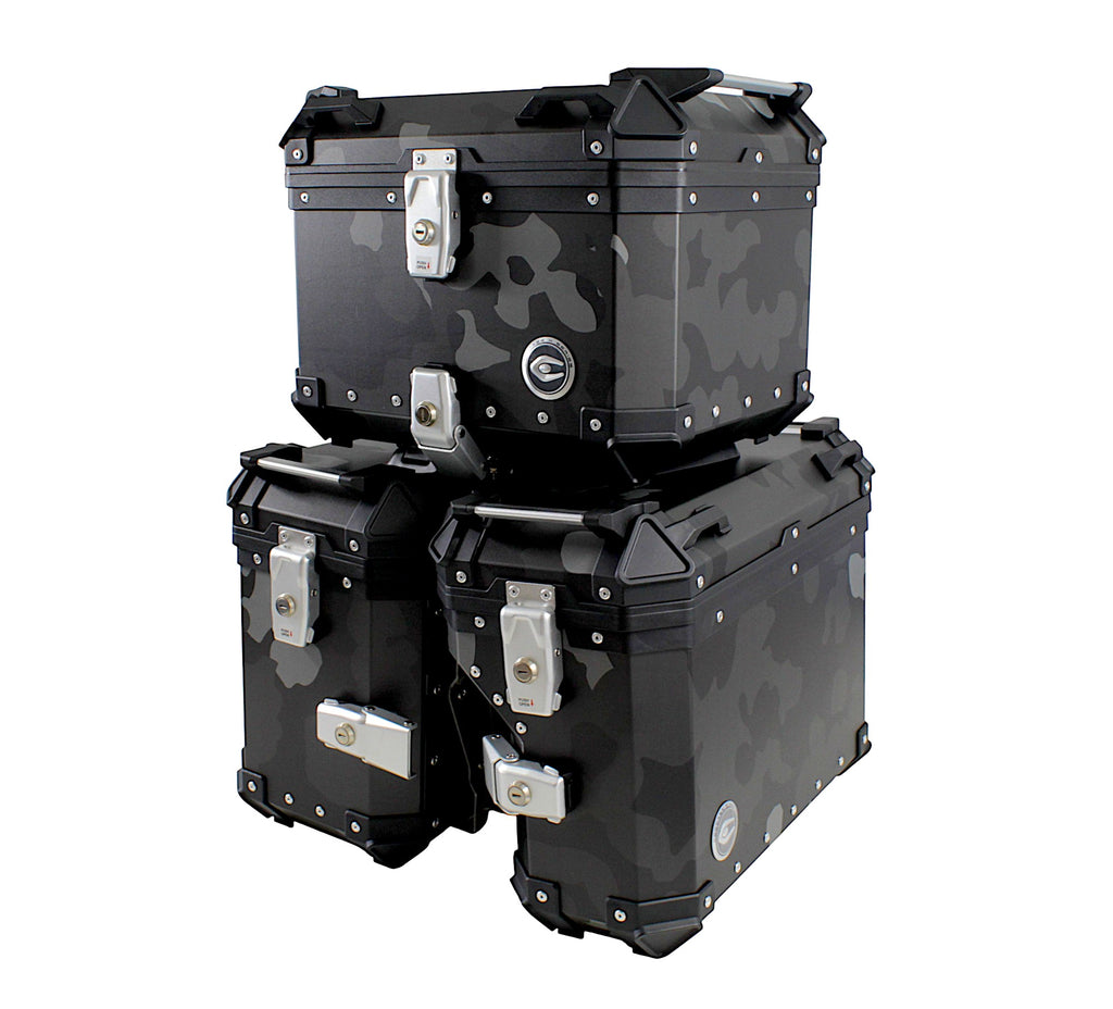 ZESTAW 3 KUFRÓW ALUMINIOWYCH (30L ASYMETRYCZNY + 36L + 45L) COOCASE SZARY CAMO Z TORBĄ WEWNĘTRZNĄ – zdjęcie 2