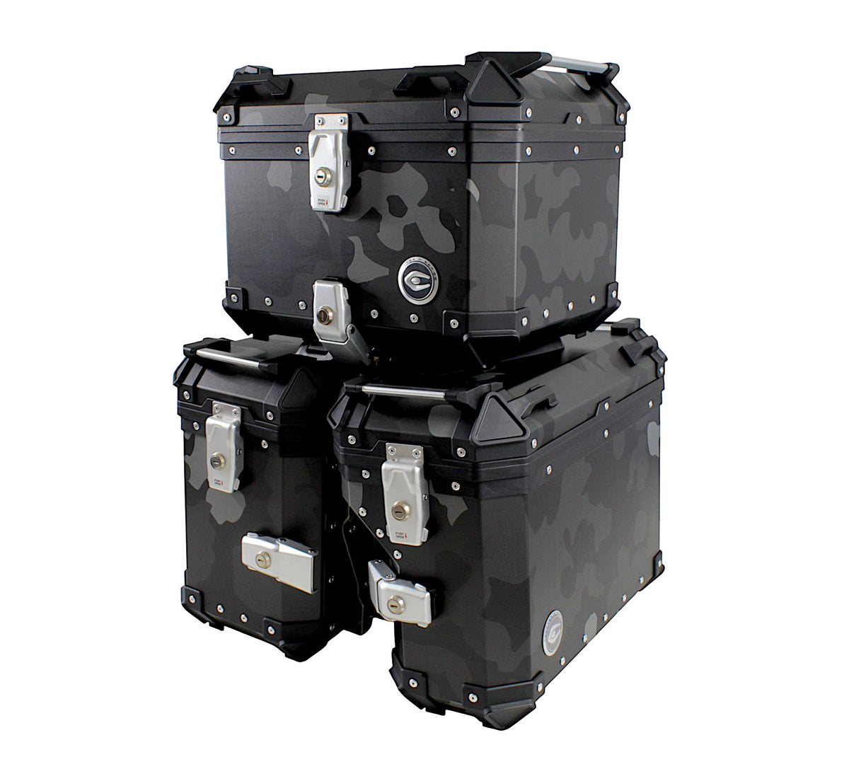 ZESTAW 3 KUFRÓW ALUMINIOWYCH (30L ASYMETRYCZNY + 36L + 45L) COOCASE SZARY CAMO Z TORBĄ WEWNĘTRZNĄ – zdjęcie 2