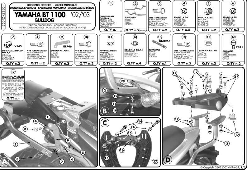 KAPPA STELAŻ KUFRA CENTRALNEGO YAMAHA BT 1100 BULLDOG (02-09) ( BEZ PŁYTY )