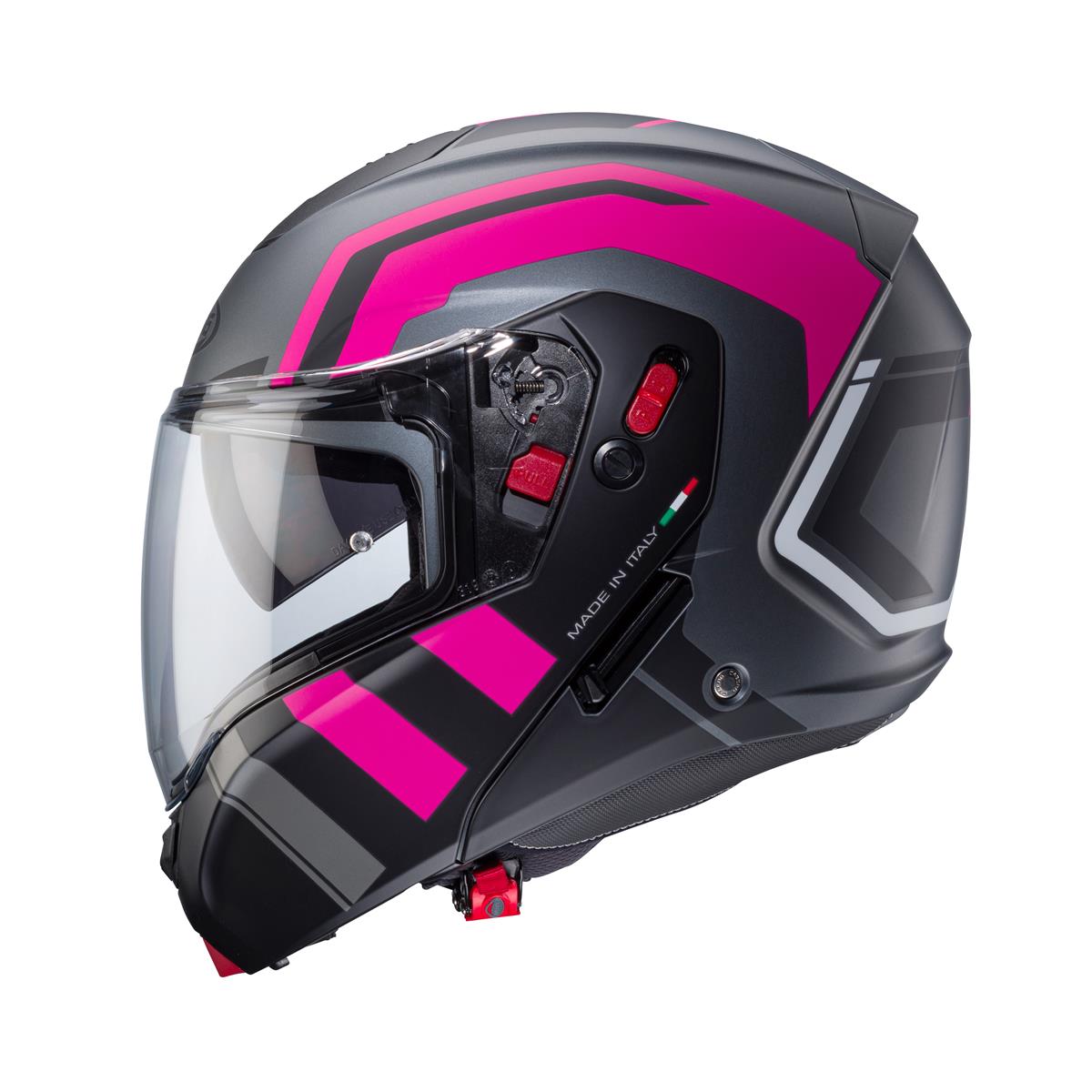 CABERG PROMOCJA KASK SZCZĘKOWY FLIP-UP MODEL HORUS X ROAD KOLOR SZARY MAT/CZARNY/FUKSJA (INTENSYWNY ODCIEŃ RÓŻOWEGO) (PINLOCK W ZESTAWIE) – zdjęcie 3