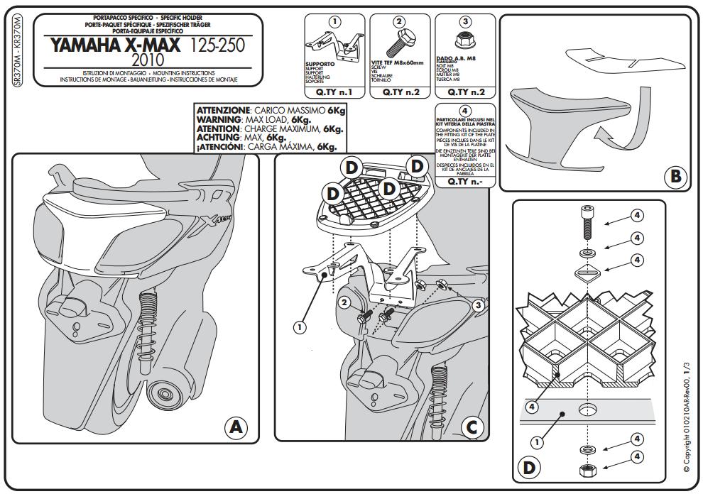 KAPPA STELAŻ KUFRA CENTRALNEGO YAMAHA X-MAX 125/250 (10-13) MONOLOCK ( BEZ PŁYTY )