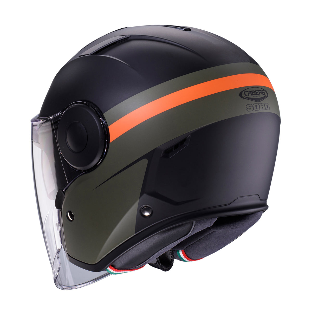 CABERG KASK OTWARTY JET Z BLENDĄ MODEL SOHO ZEPHYR KOLOR CZARNY/ZIELONY/POMARAŃCZOWY MAT – zdjęcie 3