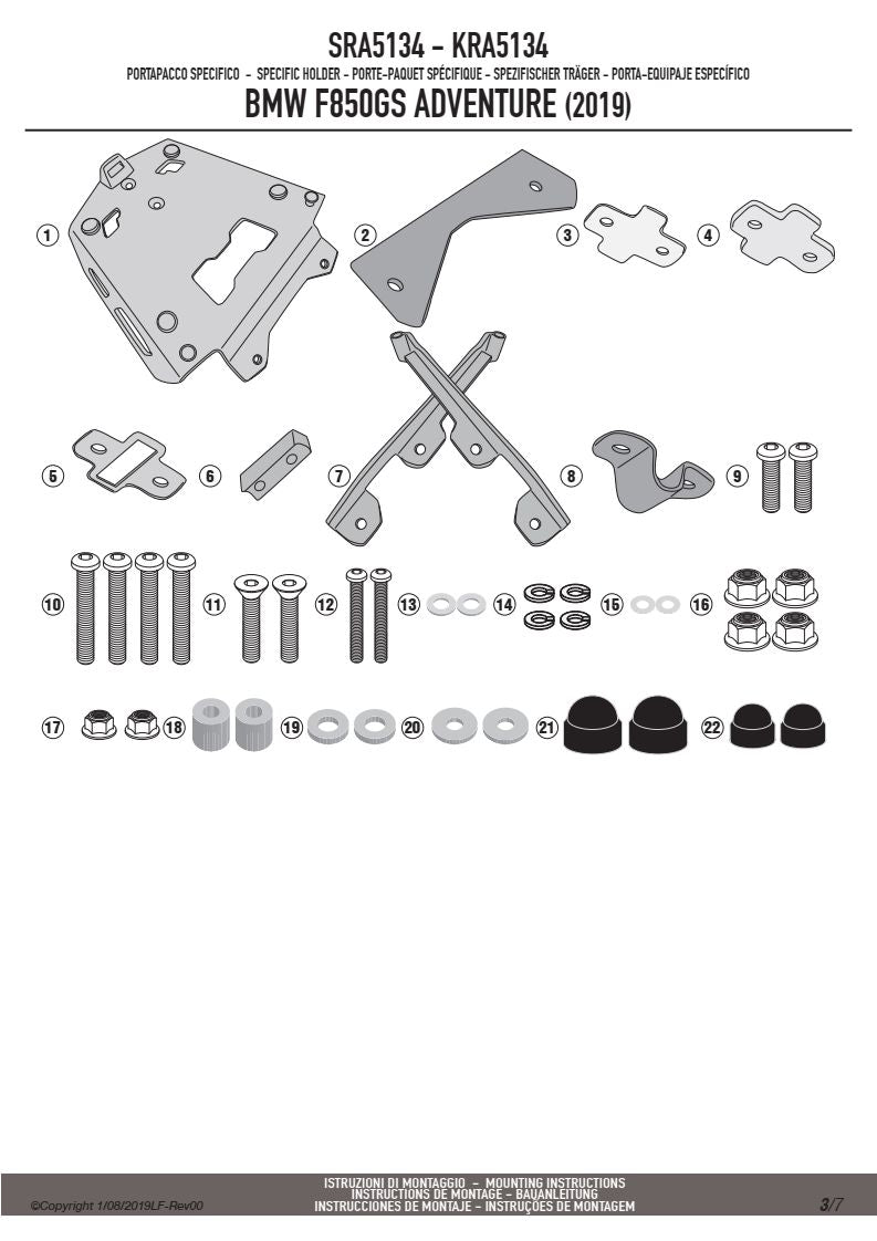 KAPPA STELAŻ KUFRA CENTRALNEGO BMW F 850/900GS Adventure (19-25) ALUMINIOWY MONOKEY