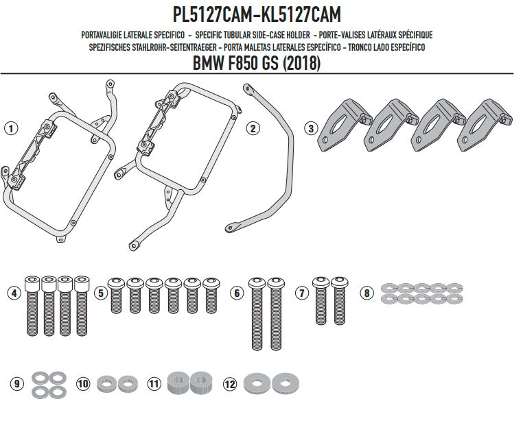 KAPPA STELAŻ KUFRÓW BOCZNYCH MONOKEY CAM SIDE BMW F 750 GS (18-23),F 800 GS (24-25) F 850 GS (18-23), F 850 GS Adventure (19) - POD KUFRY KFR K'FORCE ORAZ KVG K'VOYAGER ALU