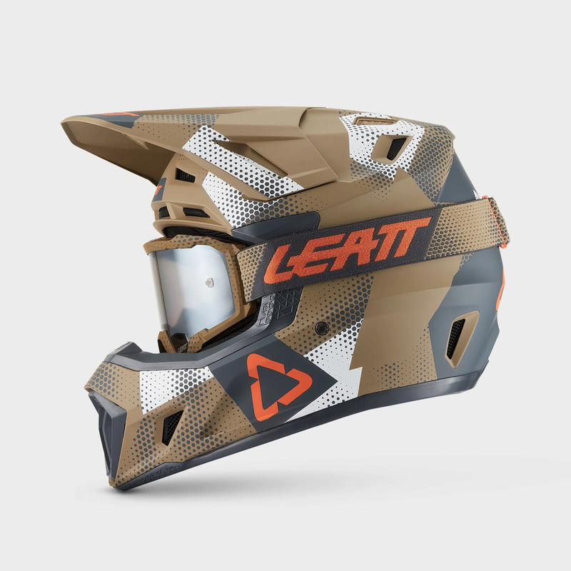 KASK MOTOCYKLOWY Z GOGLAMI LEATT KIT MOTO 7.5 CAMO KHAKI BROWN S