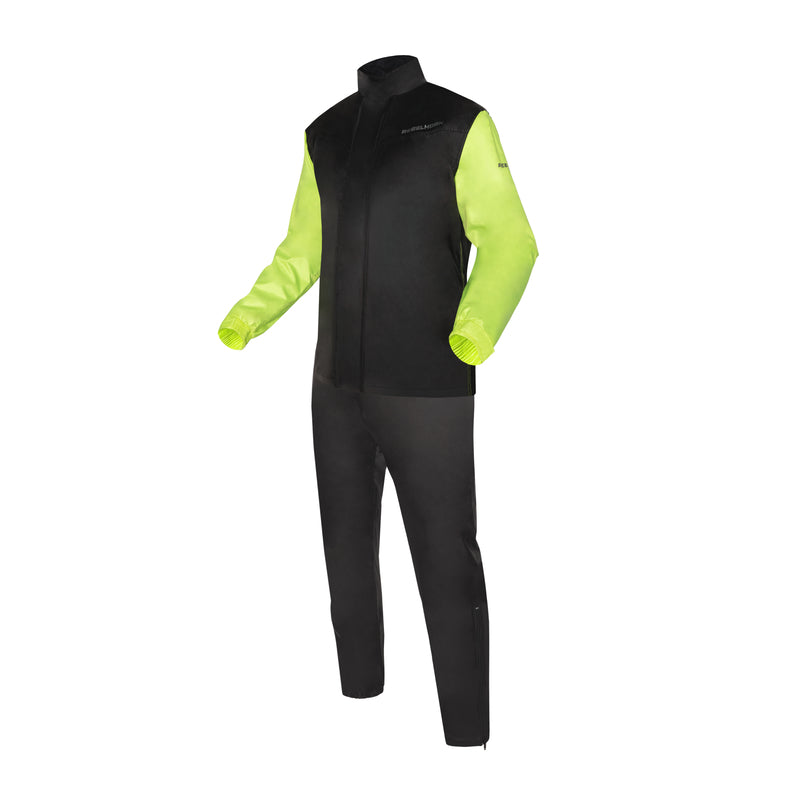 KOMBINEZON PRZECIWDESZCZOWY DWUCZĘŚCIOWY REBELHORN RAIN BLACK FLUO YELLOW
