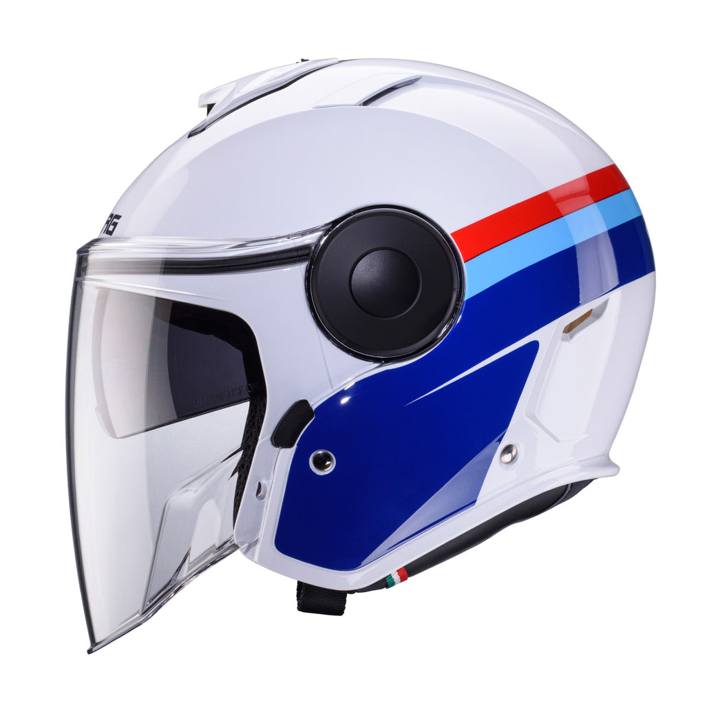 CABERG PROMOCJA KASK OTWARTY JET Z BLENDĄ MODEL SOHO ZEPHYR KOLOR BIAŁY/NIEBIESKI/CZERWONY – zdjęcie 2