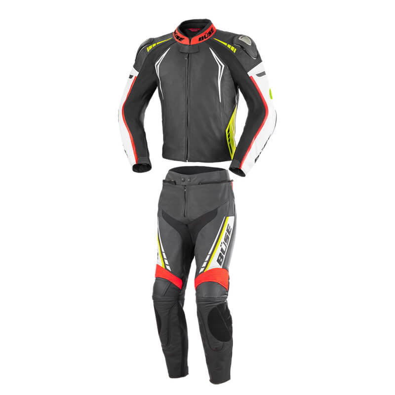 Kombinezon motocyklowy męski BUSE Silverstone Pro czarno-czerwono-neonowy 106409