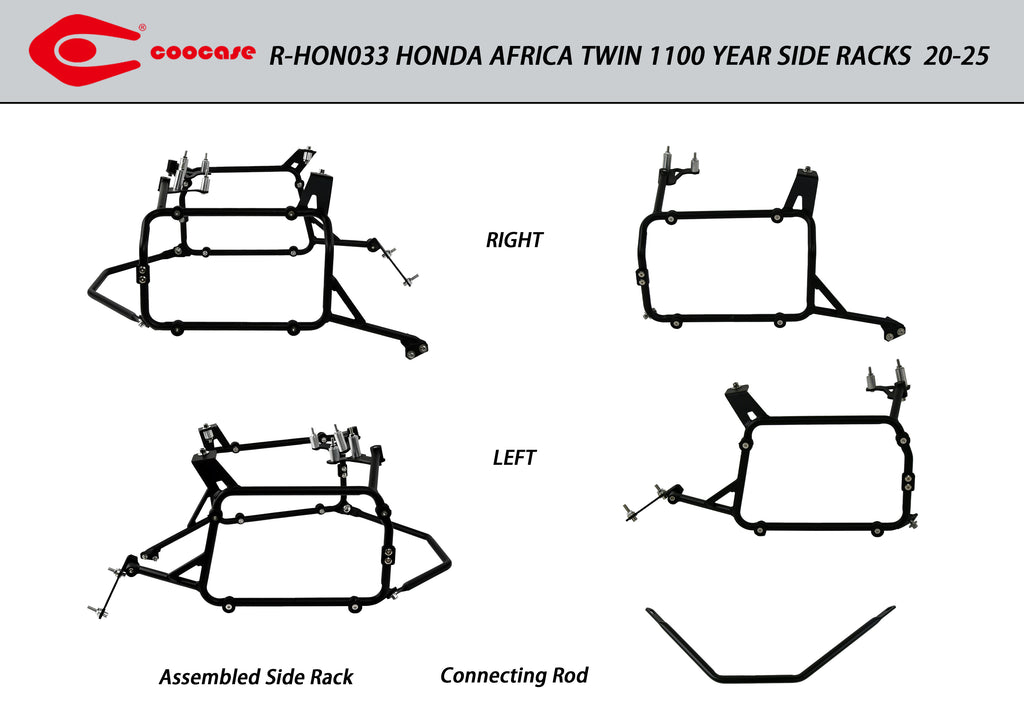 ZESTAW STELAŻY KUFER CENTRALNY + BOCZNE COOCASE HONDA AFRICA TWIN 1100 2020-2025 PRAWY KUFER ASYMETRYCZNY – zdjęcie 7