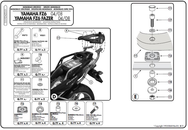 KAPPA STELAŻ KUFRA CENTRALNEGO YAMAHA FZ6 / FZS 600 FAZER (04-06), FZ6 S2 / FZ6 600 FAZER S2 (07-11) ( BEZ PŁYTY ) - PATRZ OPIS DODATKOWY – zdjęcie 3