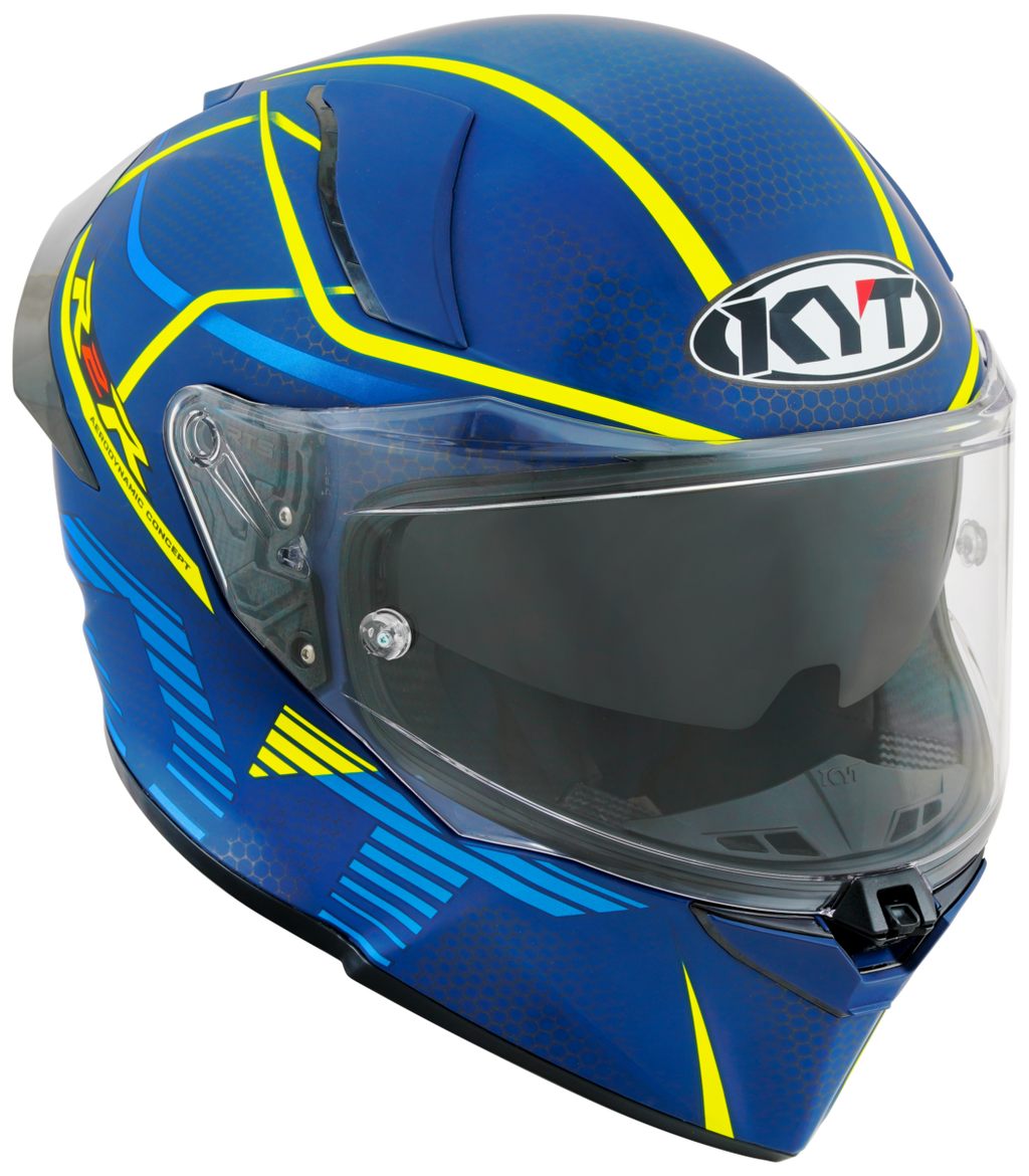 Kask Motocyklowy KYT R2R CONCEPT matowy niebieski/żółty ECE/ONU 22-06 – zdjęcie 3