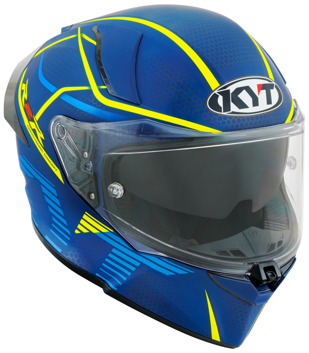 Kask Motocyklowy KYT R2R CONCEPT matowy niebieski/żółty ECE/ONU 22-06 – zdjęcie 3