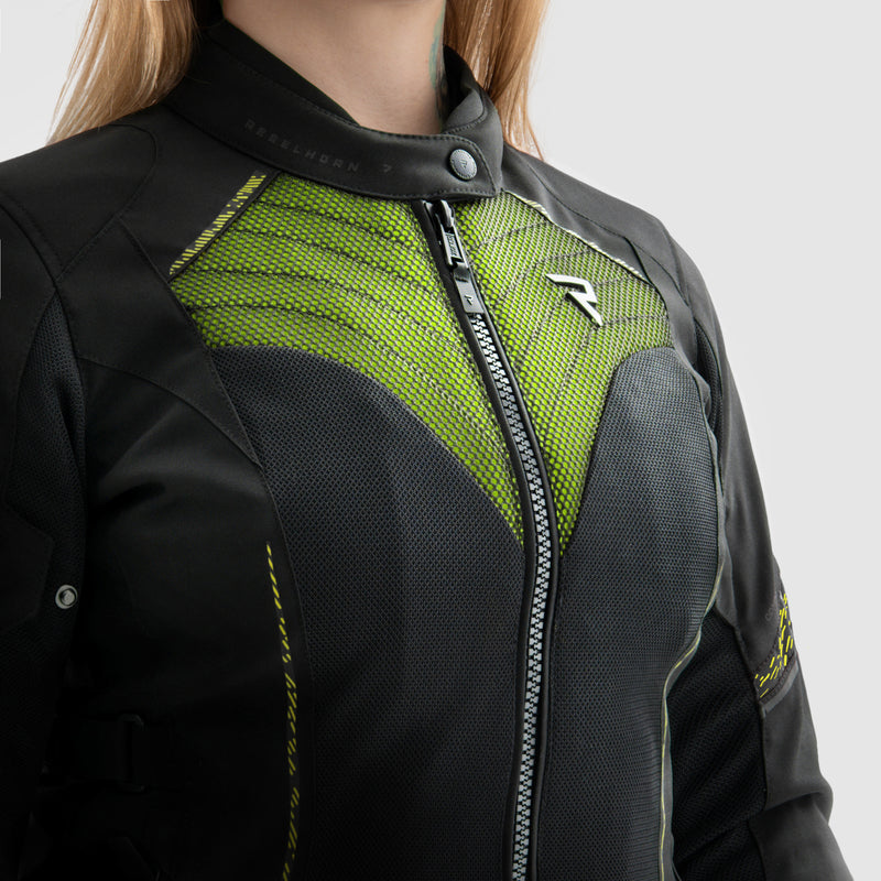 KURTKA MOTOCYKLOWA TEKSTYLNA DAMSKA REBELHORN JAX BLACK FLUO YELLOW WXS