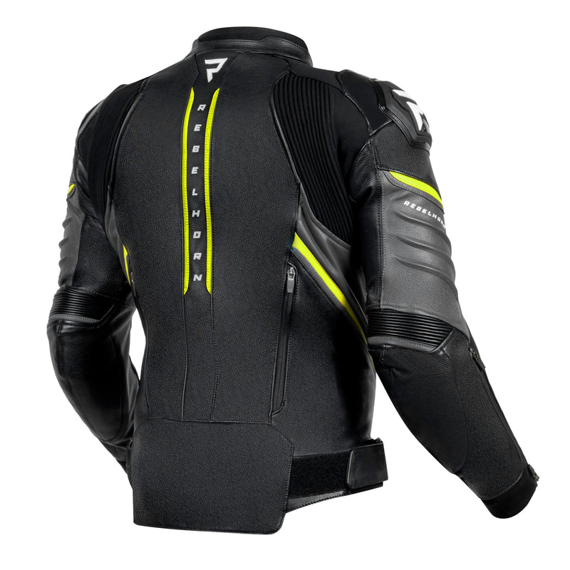 KURTKA MOTOCYKLOWA SKÓRZANA REBELHORN VELOCE BLACK GREY FLUO YELLOW