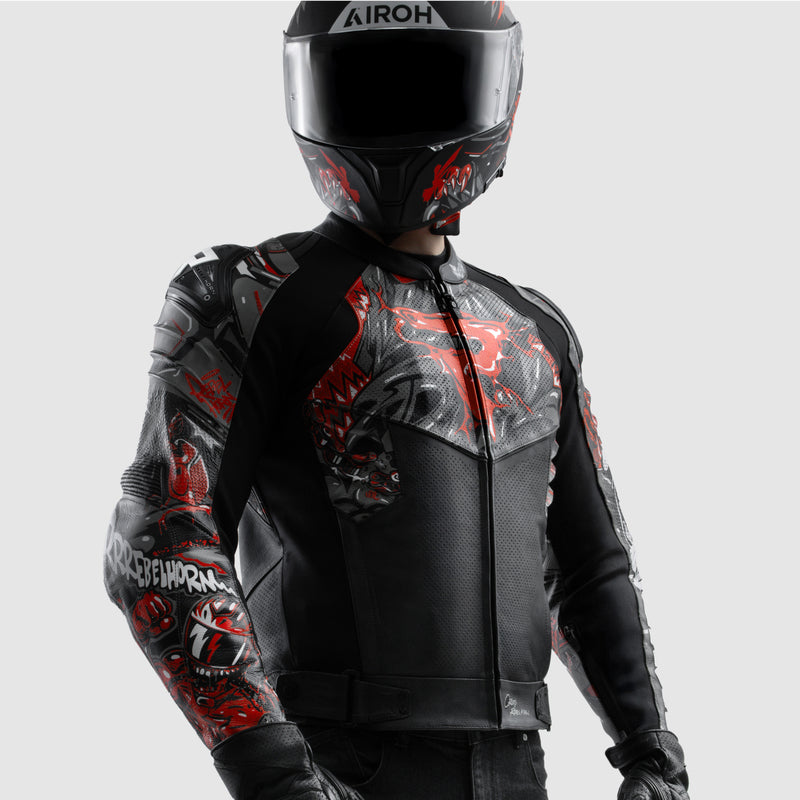 KURTKA MOTOCYKLOWA SKÓRZANA REBELHORN VANDAL 2 CRUZE BLACK DARK GREY RED
