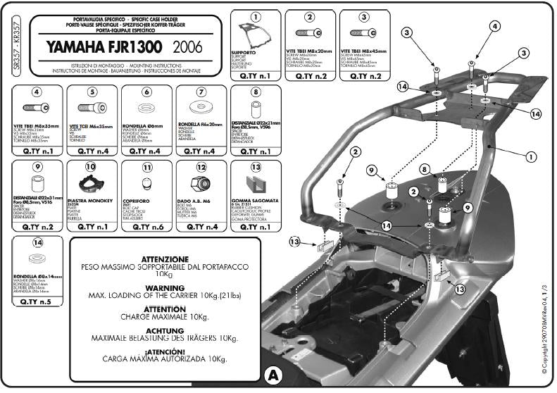 KAPPA STELAŻ KUFRA CENTRALNEGO YAMAHA FJR 1300 '06-'20 ( Z PŁYTĄ MONOKEY ) – zdjęcie 2