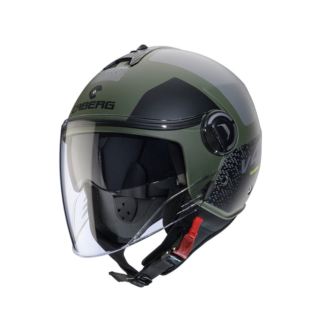 CABERG KASK OTWARTY JET Z BLENDĄ MODEL RIVIERA V4X ALPHA KOLOR ZIELONY/CZARNY/SZARY MAT