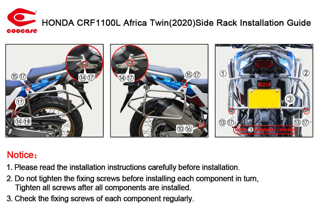 ZESTAW STELAŻY KUFER CENTRALNY + BOCZNE COOCASE HONDA AFRICA TWIN 1100 2020-2025 PRAWY KUFER ASYMETRYCZNY – zdjęcie 5