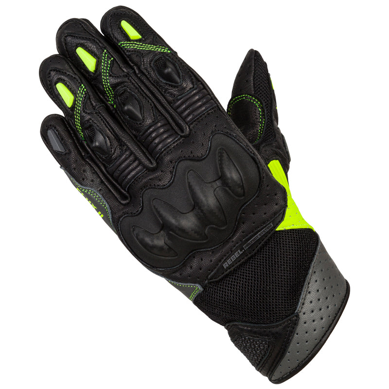 RĘKAWICE MOTOCYKLOWE DAMSKIE REBELHORN FLUX 2 BLACK FLUO YELLOW WXS