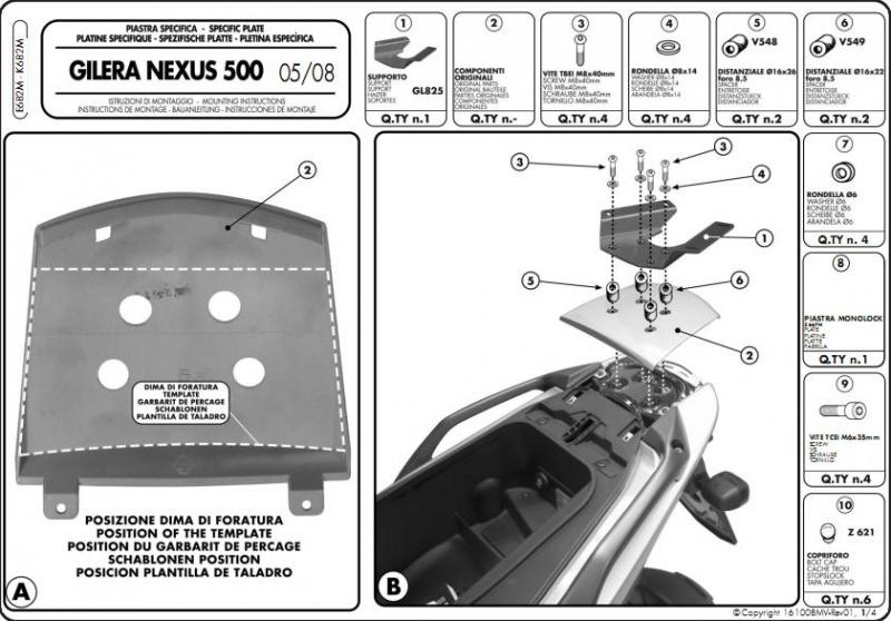 GIVI STELAŻ KUFRA CENTRALNEGO Z PŁYTĄ MONOLOCK - GILERA NEXUS