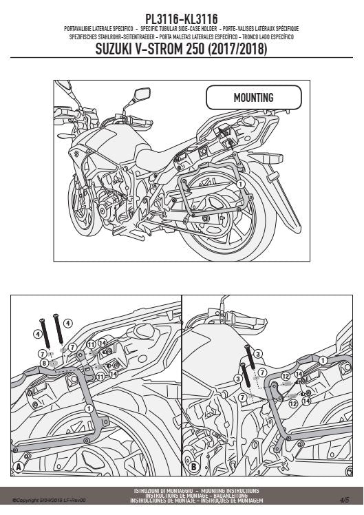KAPPA STELAŻ KUFRÓW BOCZNYCH MONOKEY SUZUKI V-STROM 250 '17-'21 - RÓWNIEŻ POD KUFRY MONOKEY KMS K'MISSION ALU – zdjęcie 4