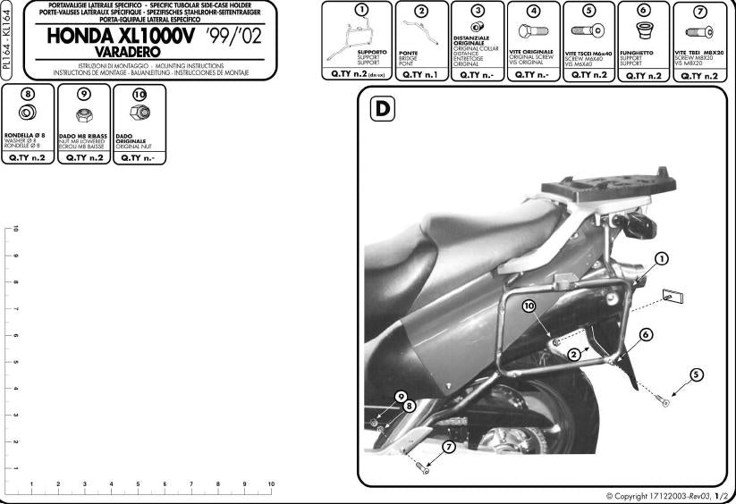 KAPPA STELAŻ KUFRÓW BOCZNYCH MONOKEY HONDA XL 1000V VARADERO (99-02) - RÓWNIEŻ POD KUFRY MONOKEY KMS K'MISSION ALU – zdjęcie 2