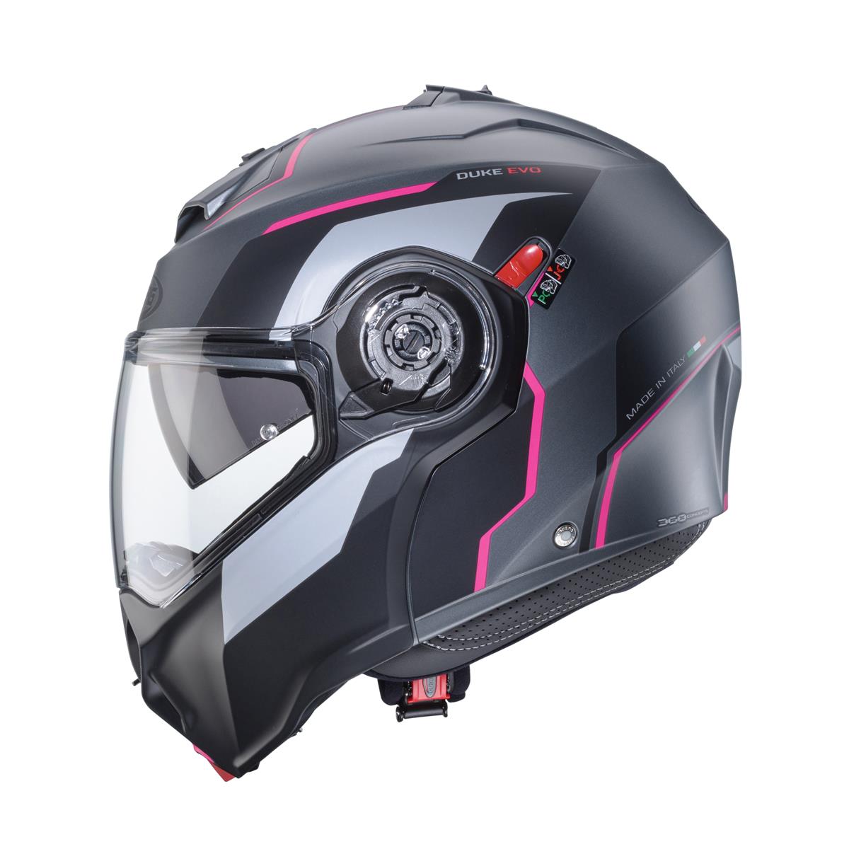 CABERG WYPRZEDAŻ KASK SZCZĘKOWY FLIP-UP MODEL DUKE EVO MOVE KOLOR SZARY MAT/CZARNY/FUKSJA (INTENSYWNY ODCIEŃ RÓŻOWEGO) (PINLOCK W ZESTAWIE) – zdjęcie 2