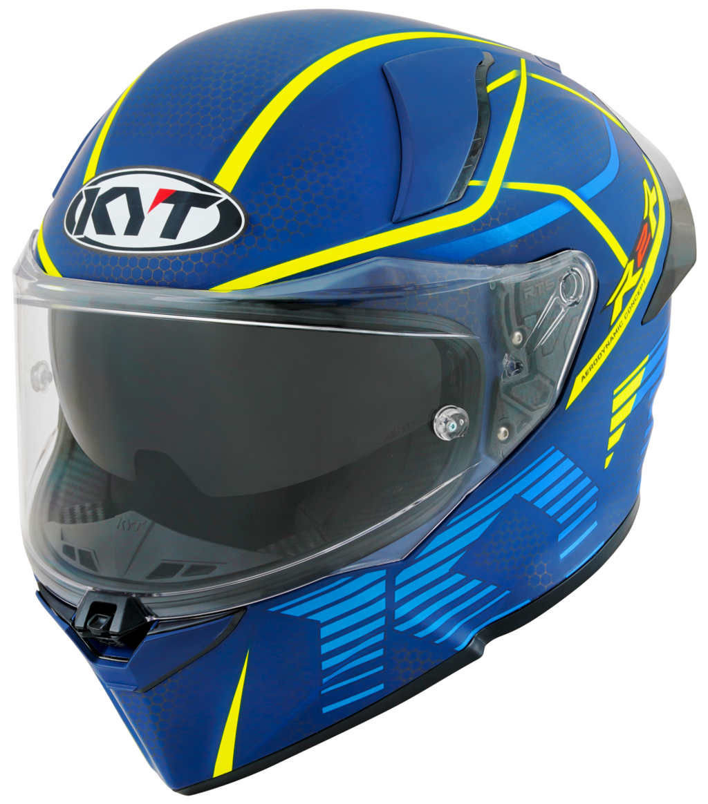 Kask Motocyklowy KYT R2R CONCEPT matowy niebieski/żółty ECE/ONU 22-06