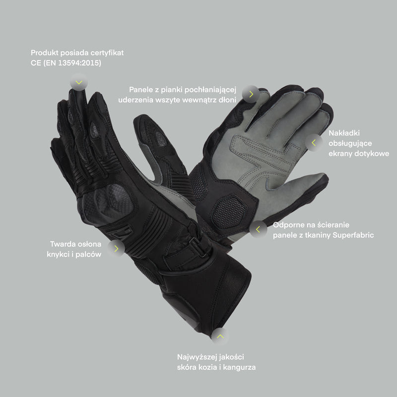 RĘKAWICE MOTOCYKLOWE REBELHORN FIGHTER BLACK FLUO RED