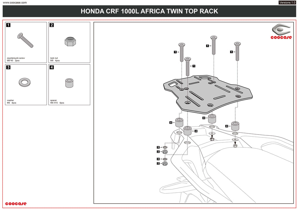 ZESTAW STELAŻY KUFER CENTRALNY + BOCZNE COOCASE HONDA AFRICA TWIN 1000 2016-2017 PRAWY KUFER ASYMETRYCZNY – zdjęcie 3