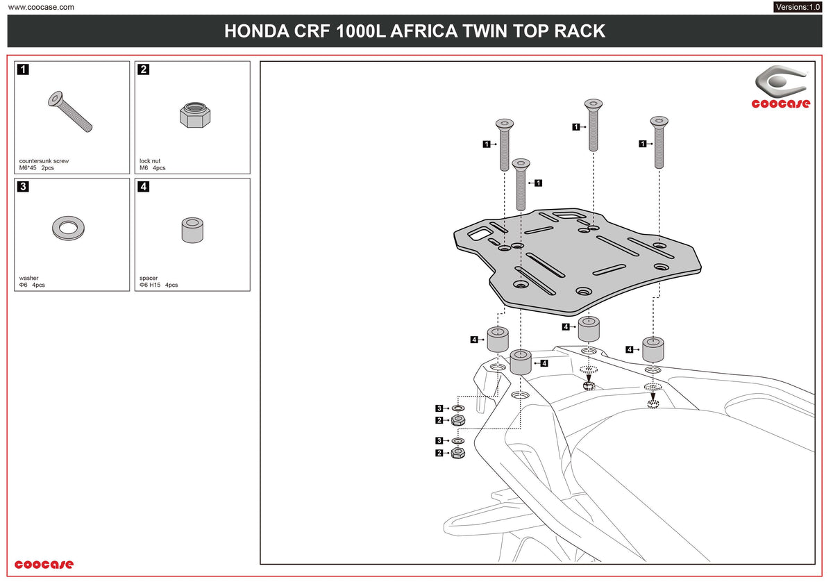 ZESTAW STELAŻY KUFER CENTRALNY + BOCZNE COOCASE HONDA AFRICA TWIN 1000 2016-2017 PRAWY KUFER ASYMETRYCZNY – zdjęcie 3