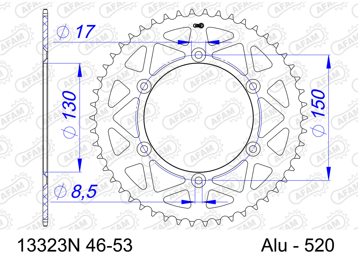AFAM Zębatka tylna aluminiowa do łańcucha 520 kod 13323N-49