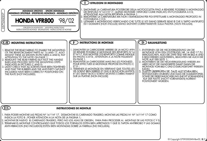 KAPPA STELAŻ KUFRA CENTRALNEGO HONDA VFR 800 (98-01) ( BEZ PŁYTY ) – zdjęcie 3