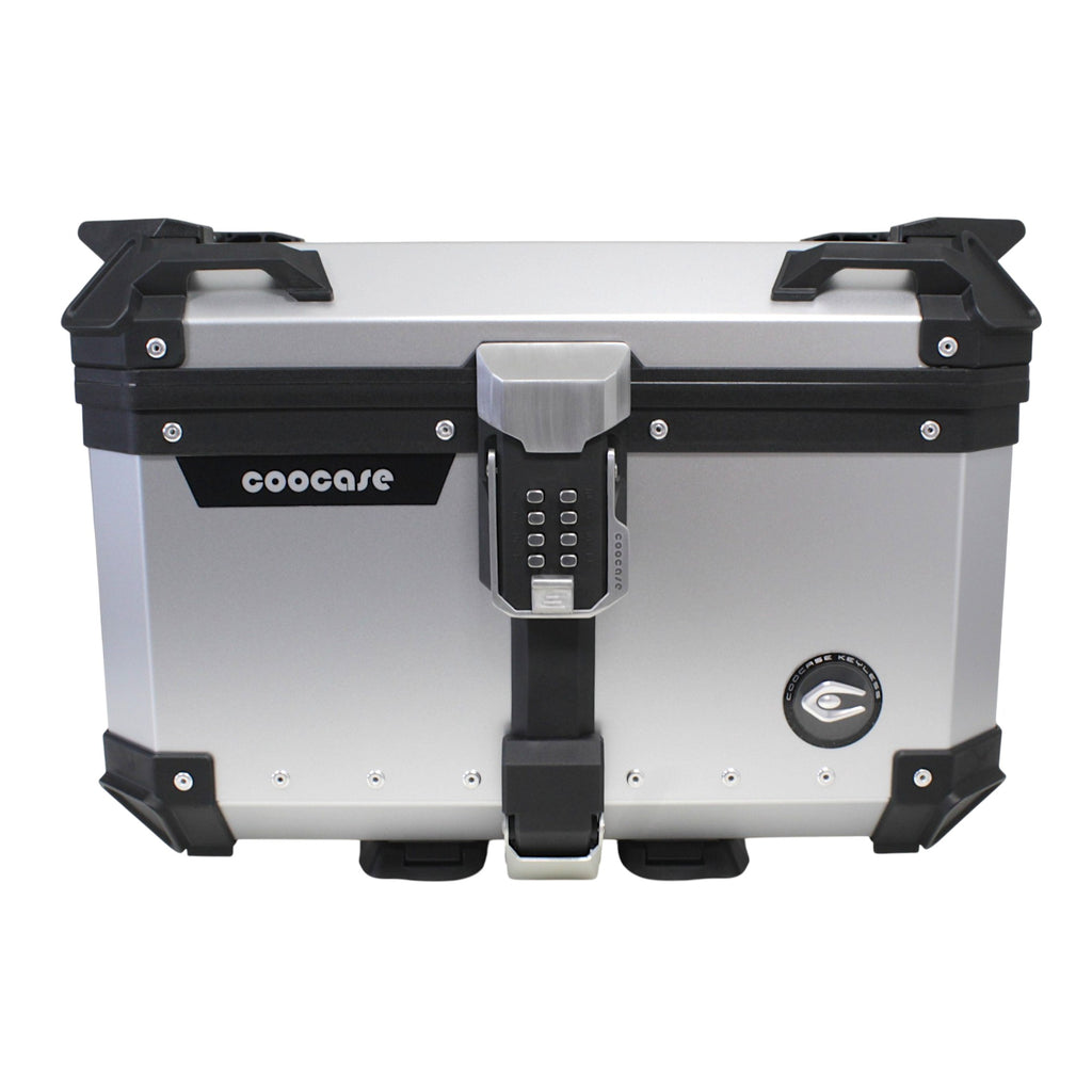 KUFER CENTRALNY ALUMINIOWY COOCASE 55L KEYLESS Z WYSUWANYM OPARCIEM SREBRNY – zdjęcie 2