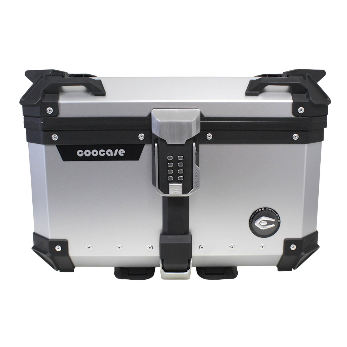 KUFER CENTRALNY ALUMINIOWY COOCASE 55L KEYLESS Z WYSUWANYM OPARCIEM SREBRNY – zdjęcie 2