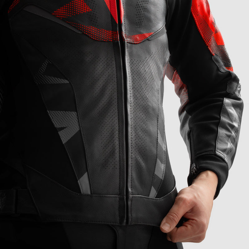 KURTKA MOTOCYKLOWA SKÓRZANA REBELHORN INFERNO BLACK FLUO RED