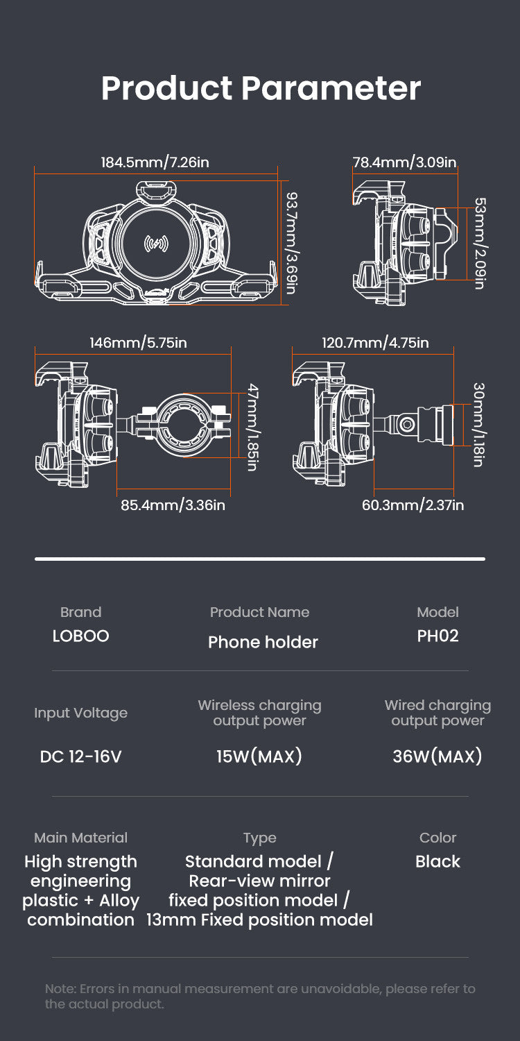 LOBOO Uchwyt na telefon PH02S (z modułem ładowania, na belkę 13mm)