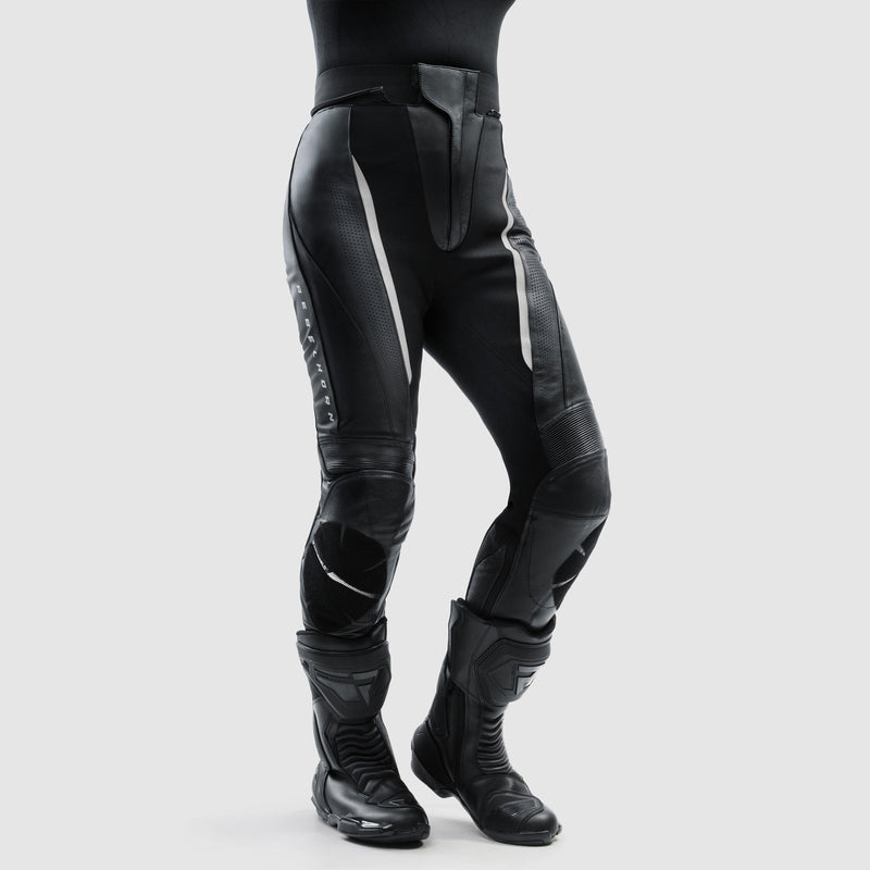 SPODNIE MOTOCYKLOWE SKÓRZANE DAMSKIE REBELHORN DIVA BLACK WHITE