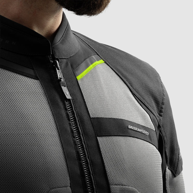 KURTKA MOTOCYKLOWA TEKSTYLNA REBELHORN SCANDAL 3 BLACK GREY FLUO YELLOW