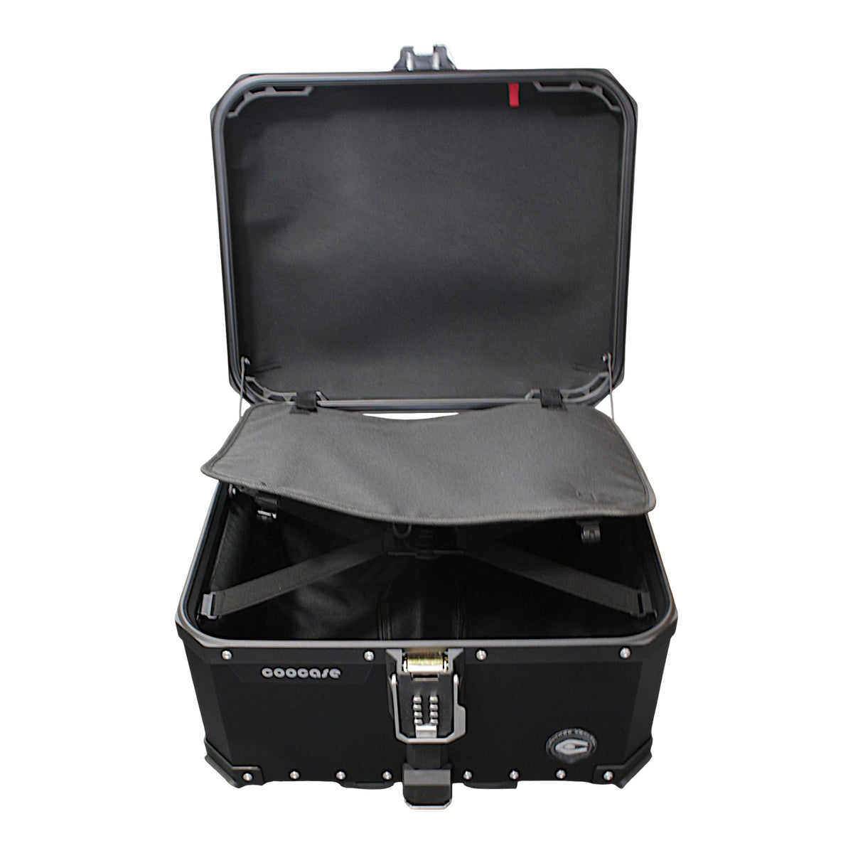 KUFER CENTRALNY ALUMINIOWY COOCASE 55L KEYLESS Z WYSUWANYM OPARCIEM CZARNY – zdjęcie 9