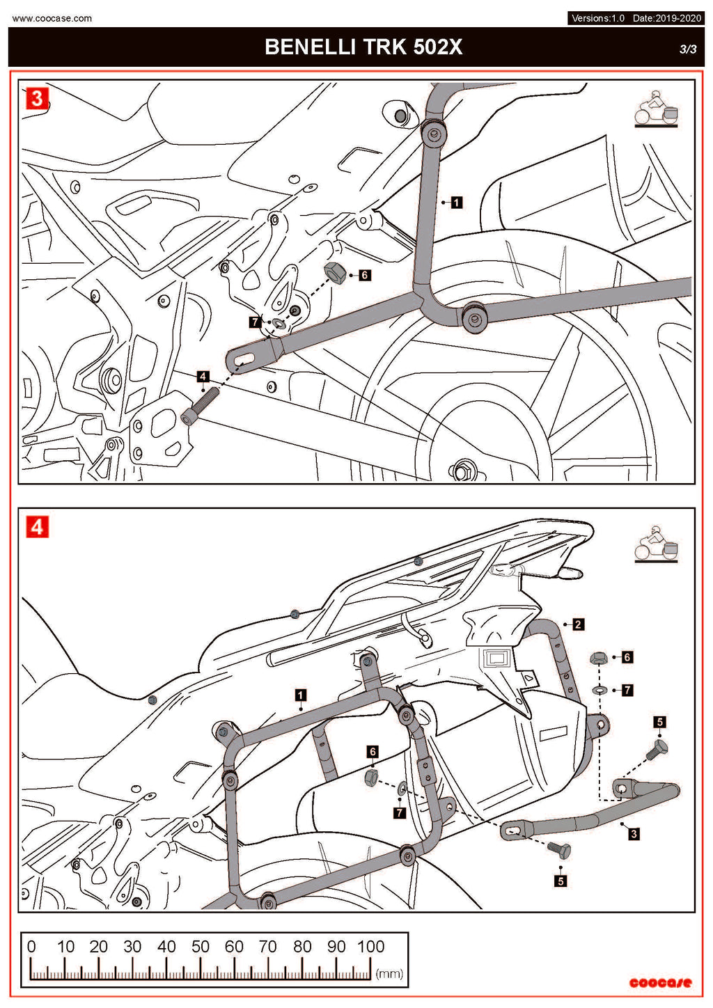 ZESTAW STELAŻY KUFER CENTRALNY + BOCZNE COOCASE BENELLI TRK-502X 2018-2021 PRAWY KUFER ASYMETRYCZNY – zdjęcie 7