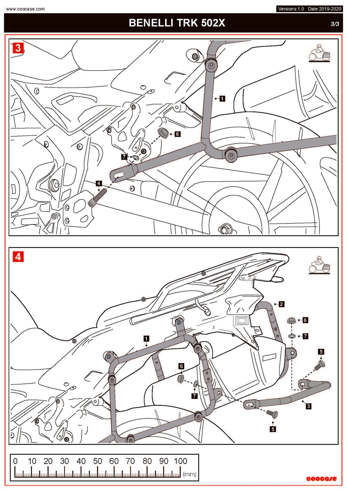 ZESTAW STELAŻY KUFER CENTRALNY + BOCZNE COOCASE BENELLI TRK-502X 2018-2021 PRAWY KUFER ASYMETRYCZNY – zdjęcie 7