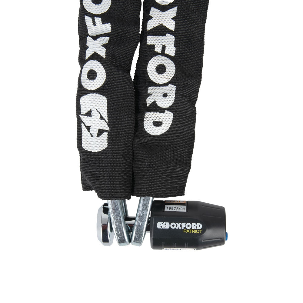 OXFORD PROMOCJA ŁAŃCUCH DO MOTOCYKLA CHAIN LOCK DŁUGOSC 1.2 METRA Z ZAPIĘCIEM PATRIOT (TRZPIEŃ - 14 MM) ŚREDNICA OCZKA 12 MM