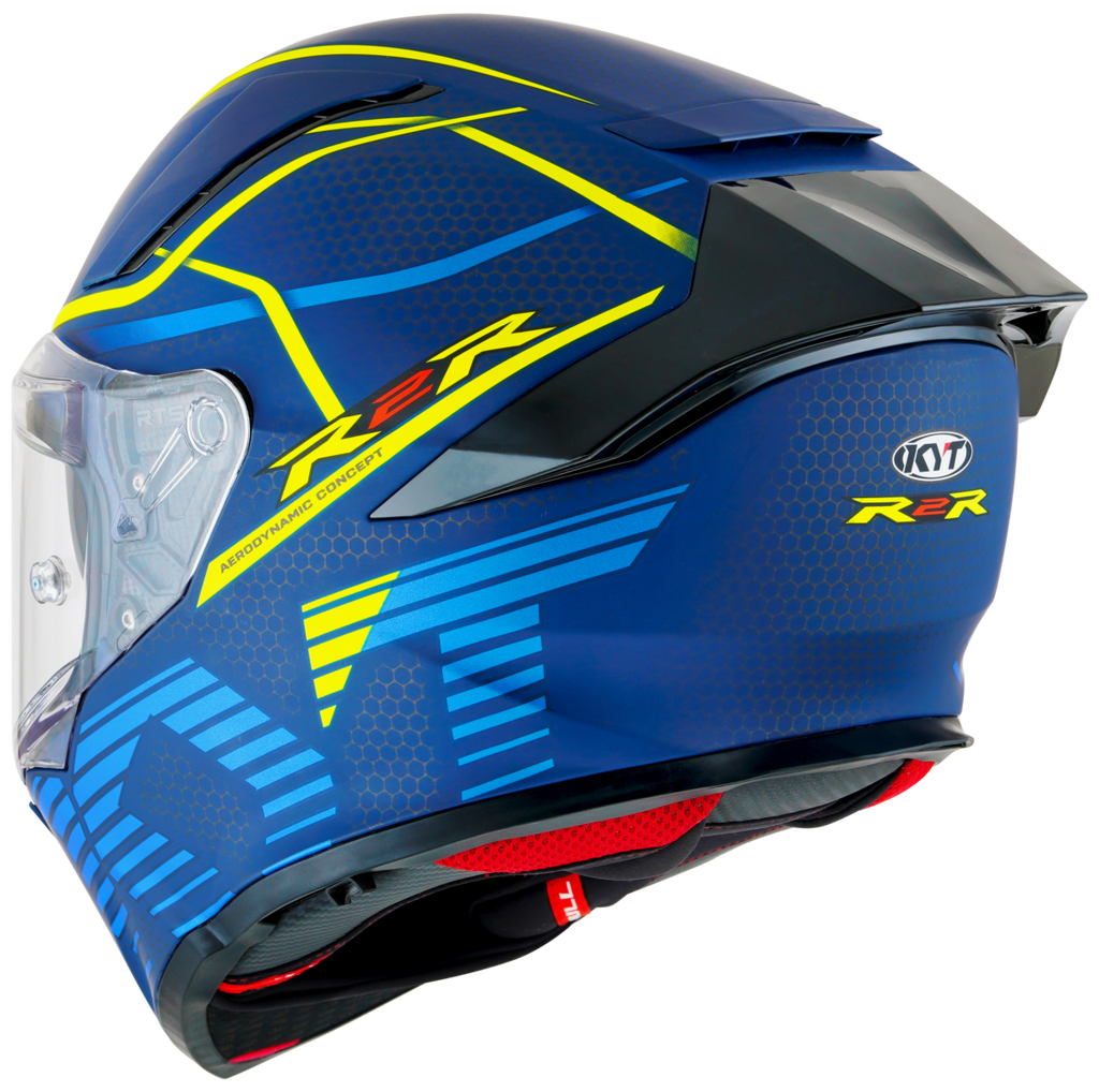 Kask Motocyklowy KYT R2R CONCEPT matowy niebieski/żółty ECE/ONU 22-06 – zdjęcie 5
