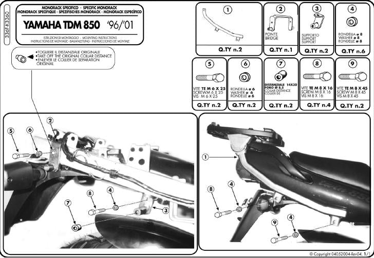 GIVI STELAŻ KUFRA CENTRALNEGO (BEZ PŁYTY) - YAMAHA TDM 850 (96 > 01)