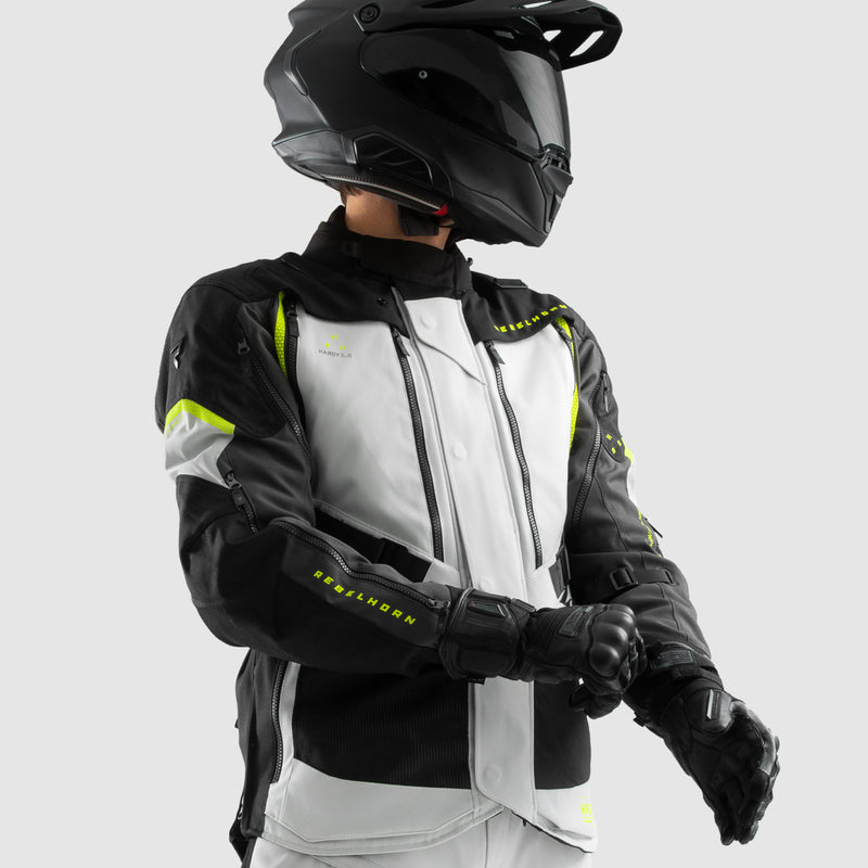 KURTKA MOTOCYKLOWA TEKSTYLNA REBELHORN HARDY 3.0 BLACK LIGHT GREY FLUO YELLOW