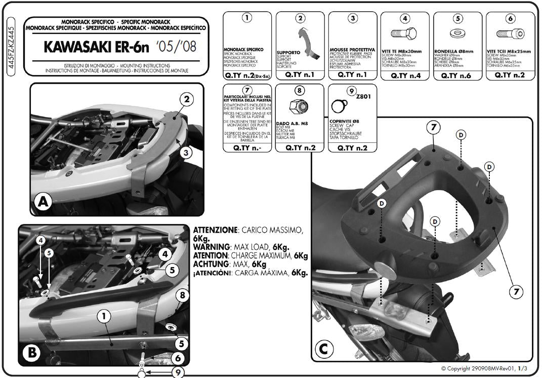 KAPPA STELAŻ KUFRA CENTRALNEGO KAWASAKI ER-6N / ER-6F 650 (05-08) ( BEZ PŁYTY )