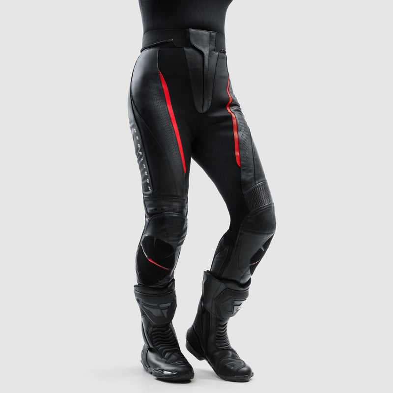 SPODNIE MOTOCYKLOWE SKÓRZANE DAMSKIE REBELHORN DIVA BLACK RED